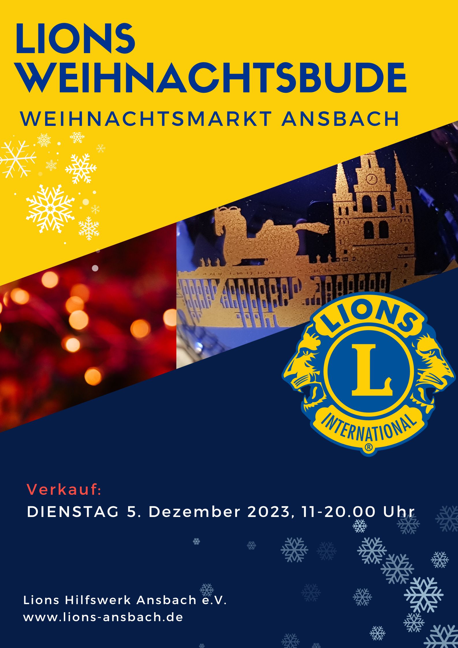 Lions Weihnachtsbude auf dem Ansbacher Weihnachtsmarkt am 5. Dezember 2023